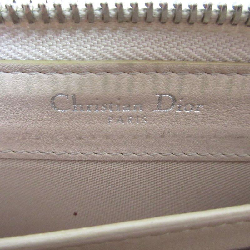 Good Christian DIOR Round Zipper Long Wallet With Lady Dior Charm Long Wallet