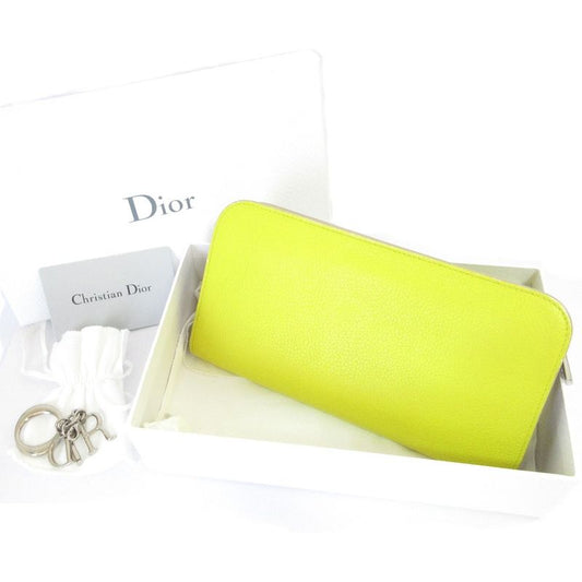 Good Christian DIOR Round Zipper Long Wallet With Lady Dior Charm Long Wallet