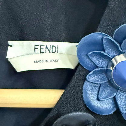 Fendi Flower Motif Decoration Short Sleeve Knee-Length Dress Size 40 Dark Navy