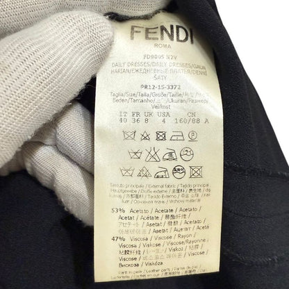 Fendi Flower Motif Decoration Short Sleeve Knee-Length Dress Size 40 Dark Navy