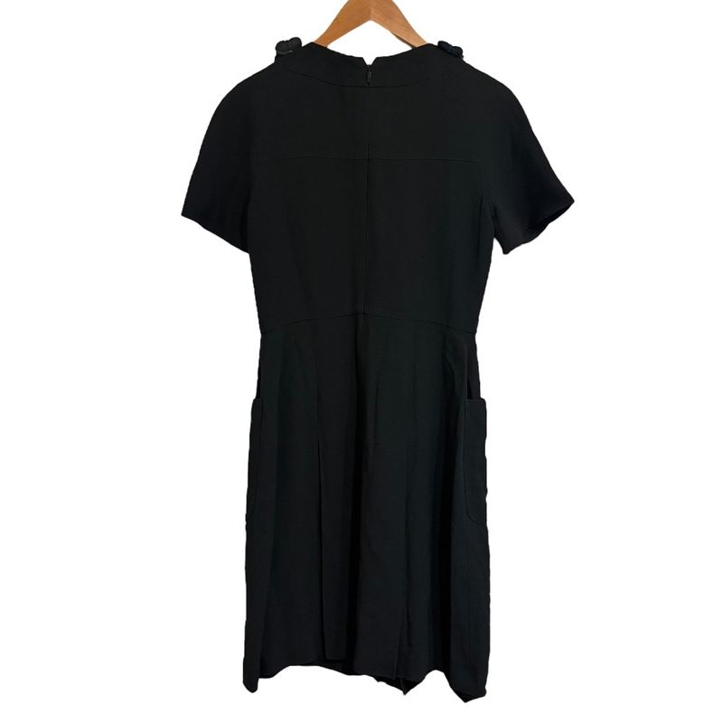 Fendi Flower Motif Decoration Short Sleeve Knee-Length Dress Size 40 Dark Navy