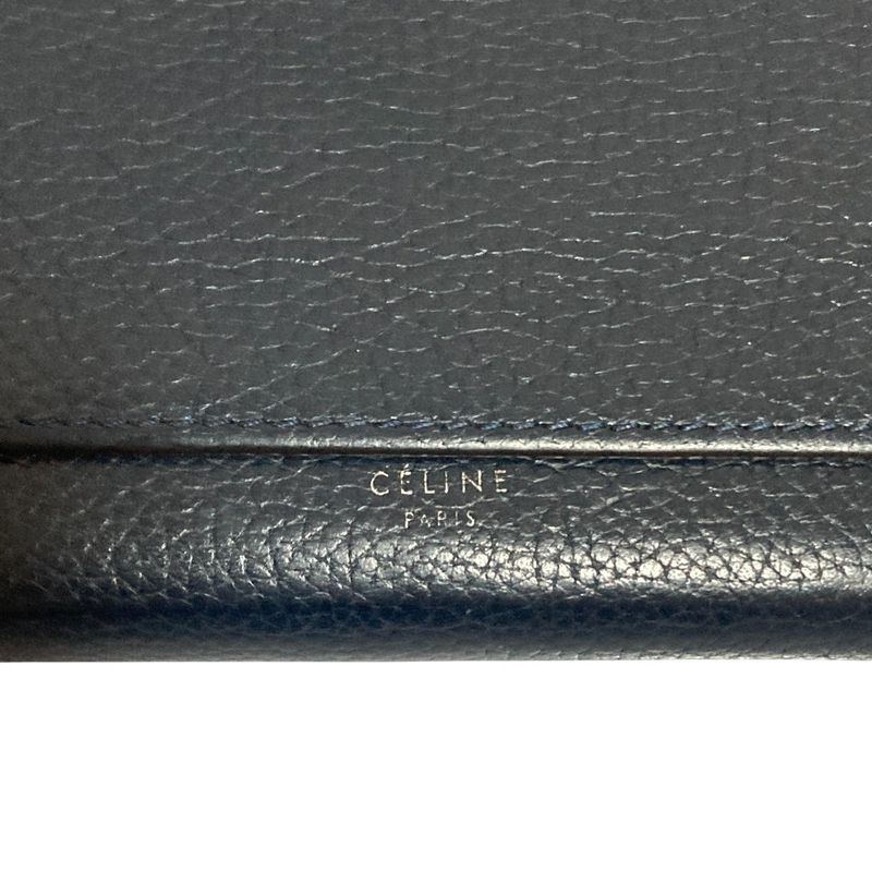 Celine Flap Leather Long Wallet Long Wallet Navy Ladies Used