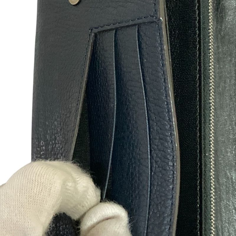 Celine Flap Leather Long Wallet Long Wallet Navy Ladies Used