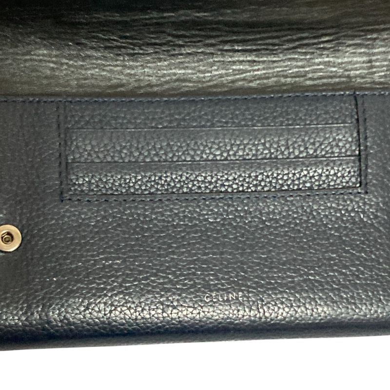 Celine Flap Leather Long Wallet Long Wallet Navy Ladies Used