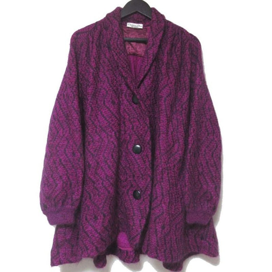 Christian DIOR Vintage Single Oversized Knit Cardigan M Purple Black Women's