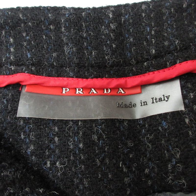 Prada Sport 100% Wool Knee-length Slit Tweed Skirt 38 Black Women Used