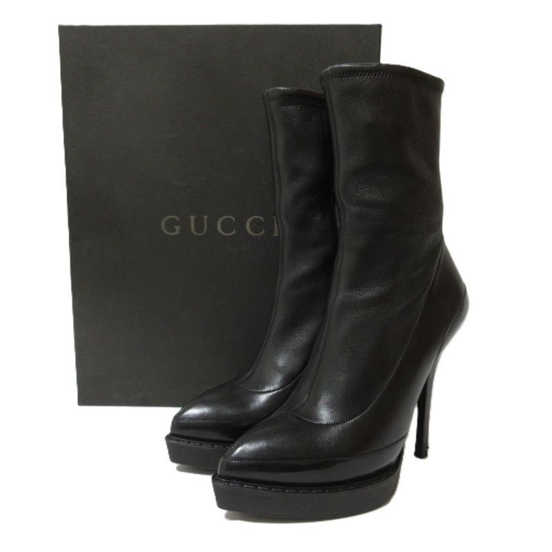 Gucci Leather Pin Heel Pointed Toe Short Boots 226336 Size 34 1/2 Approx 21.5cm