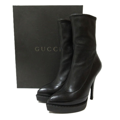 Gucci Leather Pin Heel Pointed Toe Short Boots 226336 Size 34 1/2 Approx 21.5cm