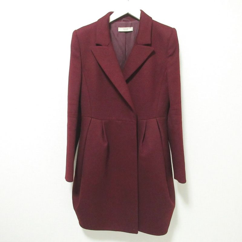 Good Prada Double Breasted Long Tailored Jacket Bordeaux Women's Used
