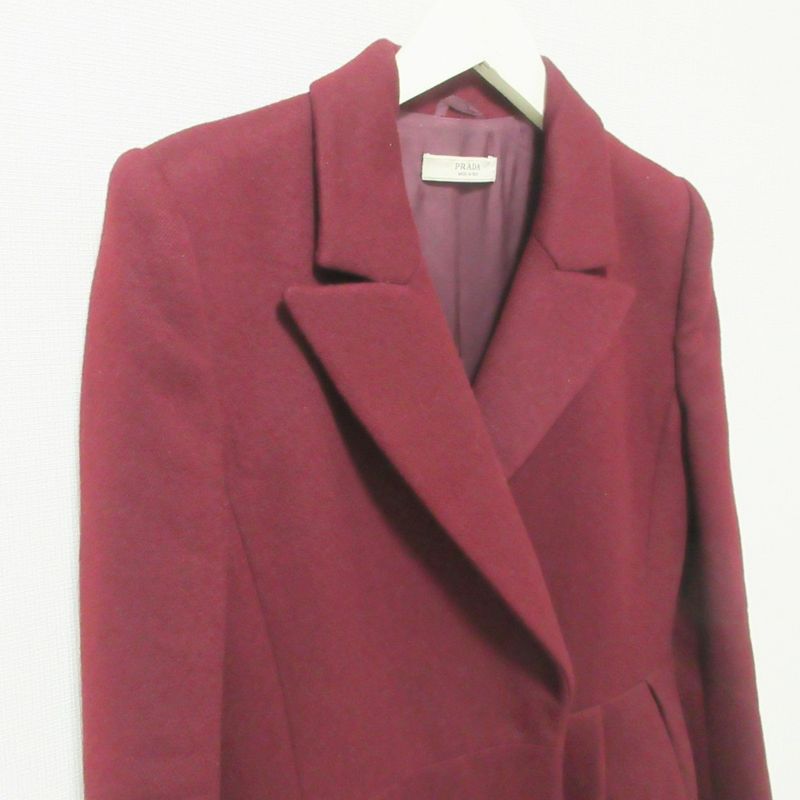 Good Prada Double Breasted Long Tailored Jacket Bordeaux Women's Used