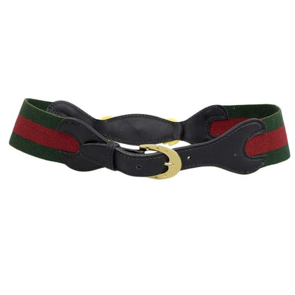 Good Gucci Vintage Sherry Line And Horsebit Belt 70-28 Green And Red Ladies Used