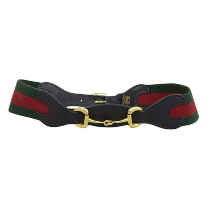 Good Gucci Vintage Sherry Line And Horsebit Belt 70-28 Green And Red Ladies Used