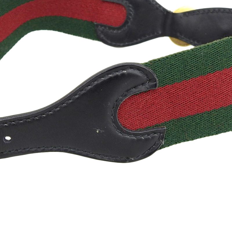 Good Gucci Vintage Sherry Line And Horsebit Belt 70-28 Green And Red Ladies Used