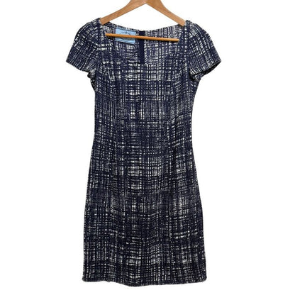 Prada Linen Blend Knee Length Summer Tweed Dress 38S Navy Women Used