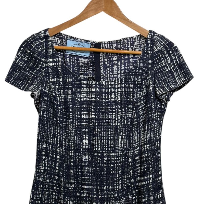 Prada Linen Blend Knee Length Summer Tweed Dress 38S Navy Women Used