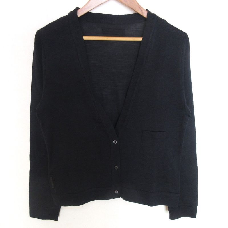 Prada Sport Wool And Silk V-neck Knit Cardigan With Pockets L Navy Women's Used