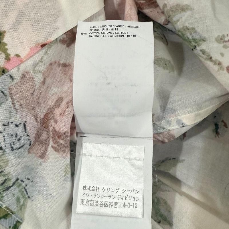 Saint Laurent Paris Eddy Period Long Sleeve Flower Print Shirt 34 White Women's