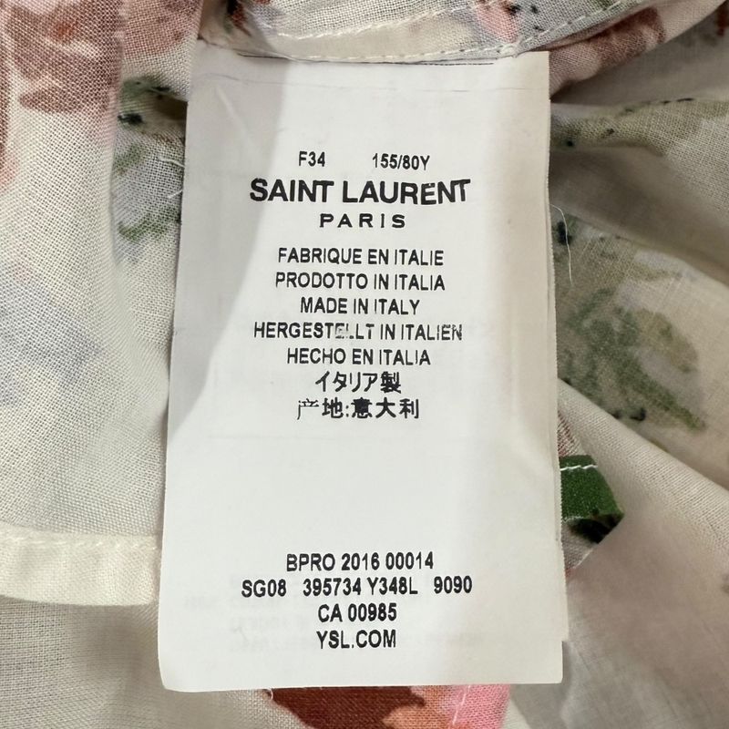 Saint Laurent Paris Eddy Period Long Sleeve Flower Print Shirt 34 White Women's