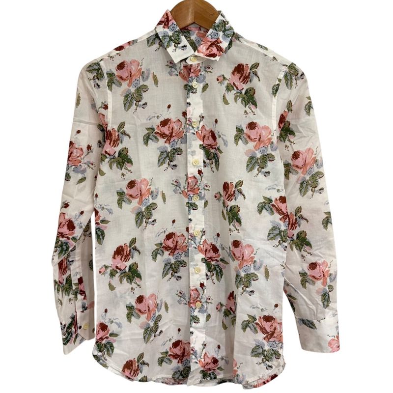 Saint Laurent Paris Eddy Period Long Sleeve Flower Print Shirt 34 White Women's