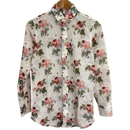 Saint Laurent Paris Eddy Period Long Sleeve Flower Print Shirt 34 White Women's