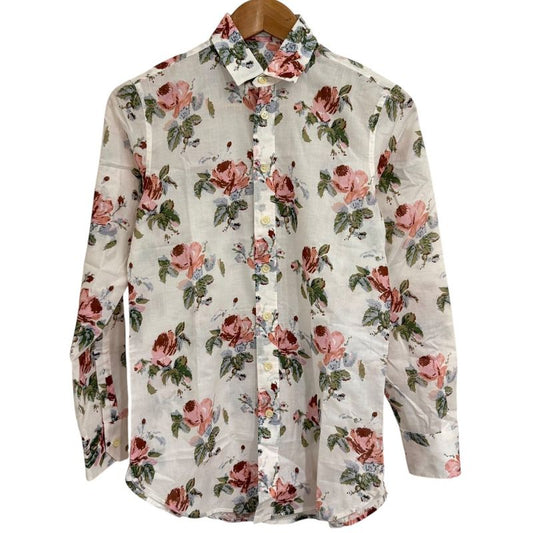 Saint Laurent Paris Eddy Period Long Sleeve Flower Print Shirt 34 White Women's