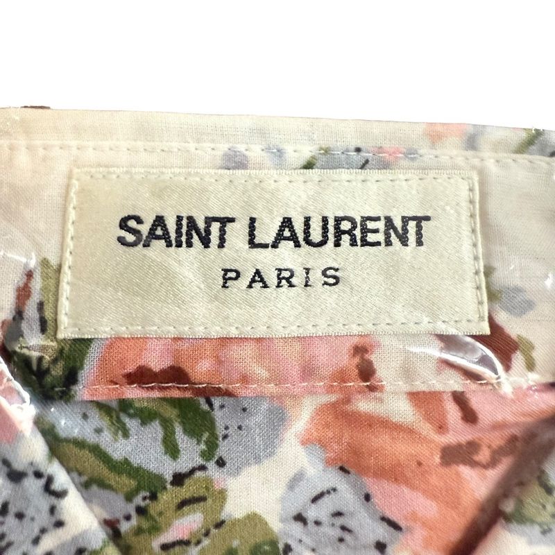 Saint Laurent Paris Eddy Period Long Sleeve Flower Print Shirt 34 White Women's