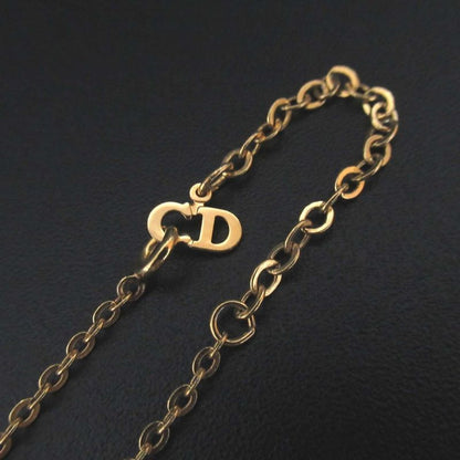 Christian Dior Oval Logo Necklace GP Gold Color Ladies Used