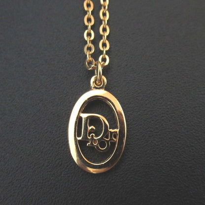 Christian Dior Oval Logo Necklace GP Gold Color Ladies Used