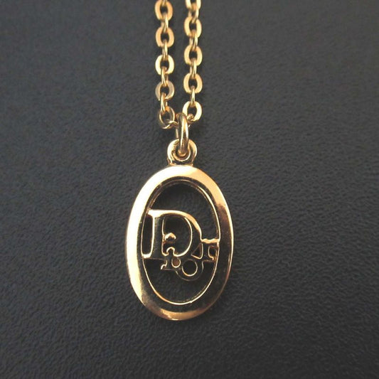 Christian Dior Oval Logo Necklace GP Gold Color Ladies Used
