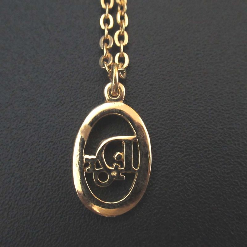 Christian Dior Oval Logo Necklace GP Gold Color Ladies Used