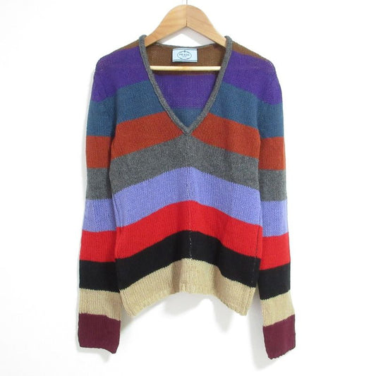 Good Prada Cashmere Multi-Bordered Knit Sweater Size 38 Multi-Colored Women's