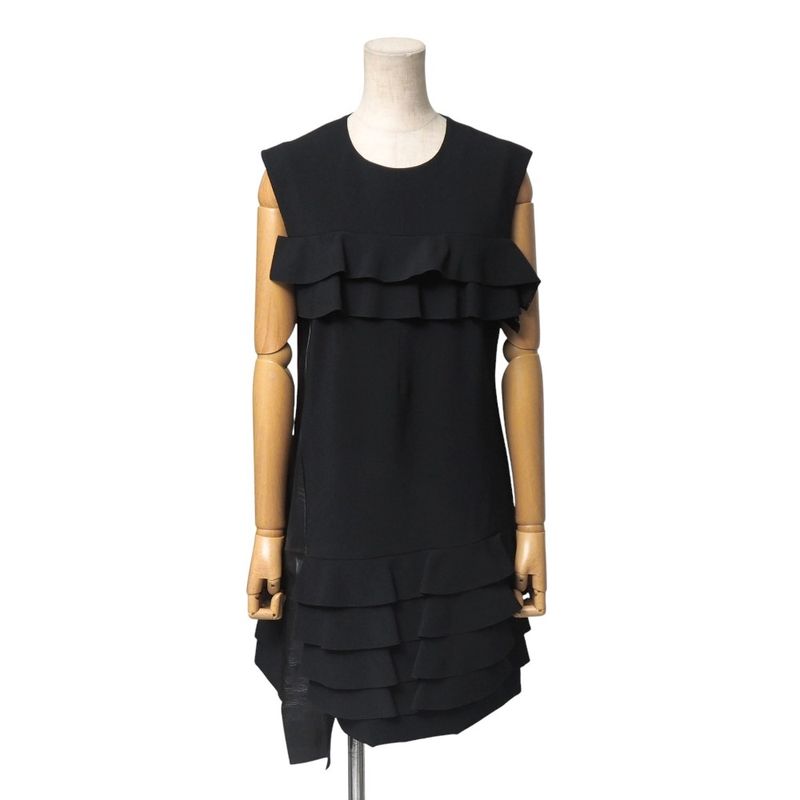 Louis Vuitton Dress Size 38 Lamb Leather Different Material Switched Ruffle