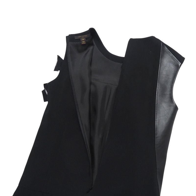 Louis Vuitton Dress Size 38 Lamb Leather Different Material Switched Ruffle