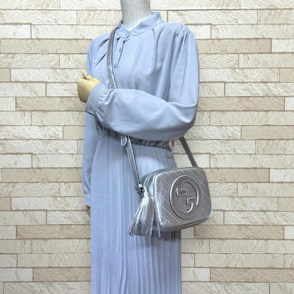 Gucci Blondi Small Shoulder Bag Leather 742360 Silver Ladies Gucci Preowned