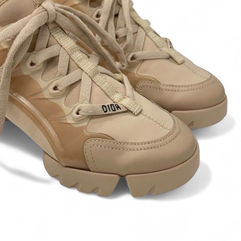 Christian Dior D-connect Sneakers Shoes Rubber Fabric Leather Pink Beige Logo