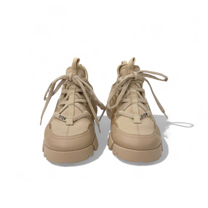 Christian Dior D-connect Sneakers Shoes Rubber Fabric Leather Pink Beige Logo