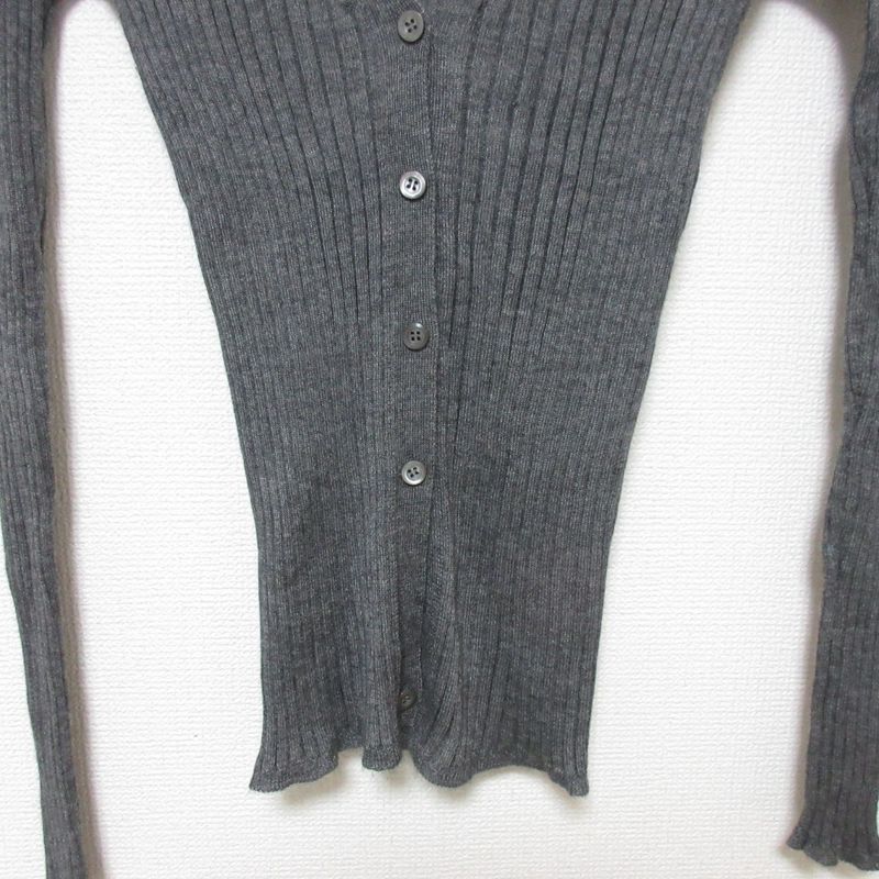 Good Prada Cashmere Silk V-neck Ribbed Knit Cardigan Size 42 Gray Women Used