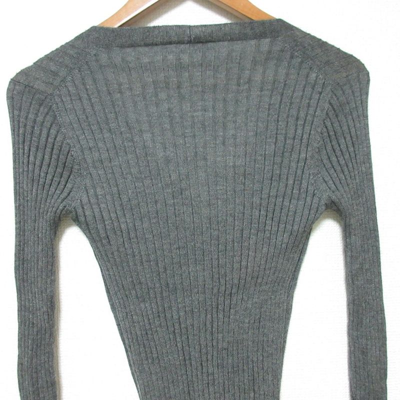 Good Prada Cashmere Silk V-neck Ribbed Knit Cardigan Size 42 Gray Women Used