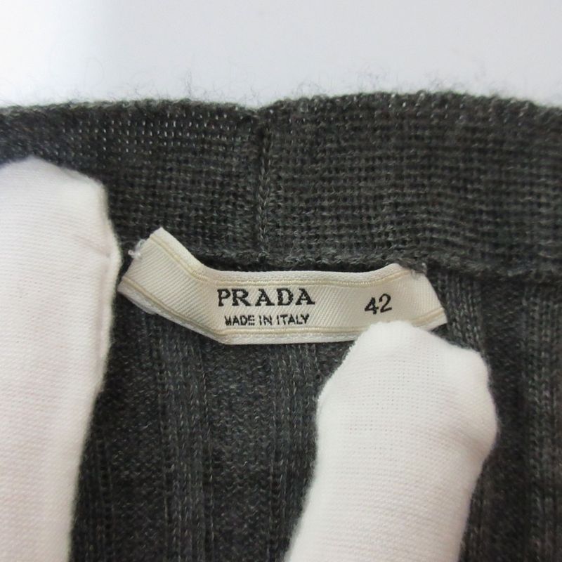 Good Prada Cashmere Silk V-neck Ribbed Knit Cardigan Size 42 Gray Women Used