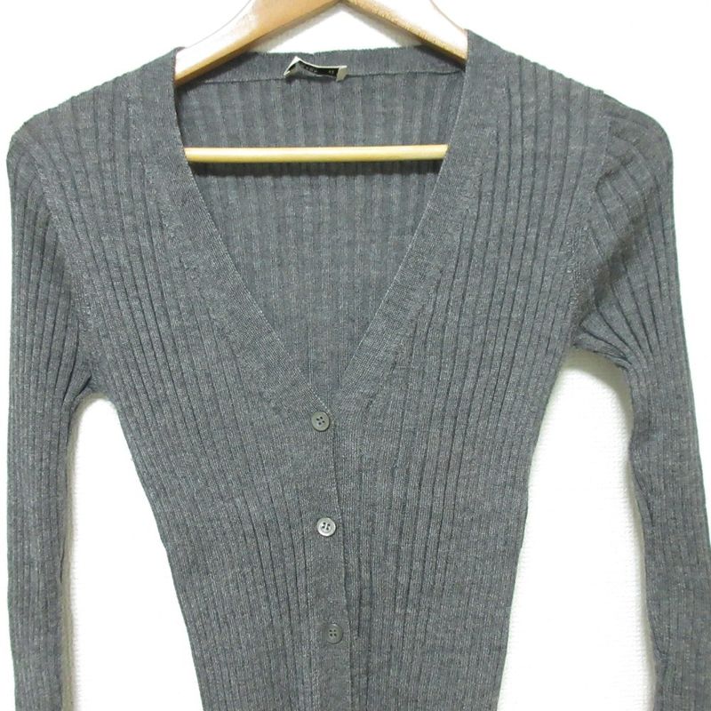 Good Prada Cashmere Silk V-neck Ribbed Knit Cardigan Size 42 Gray Women Used