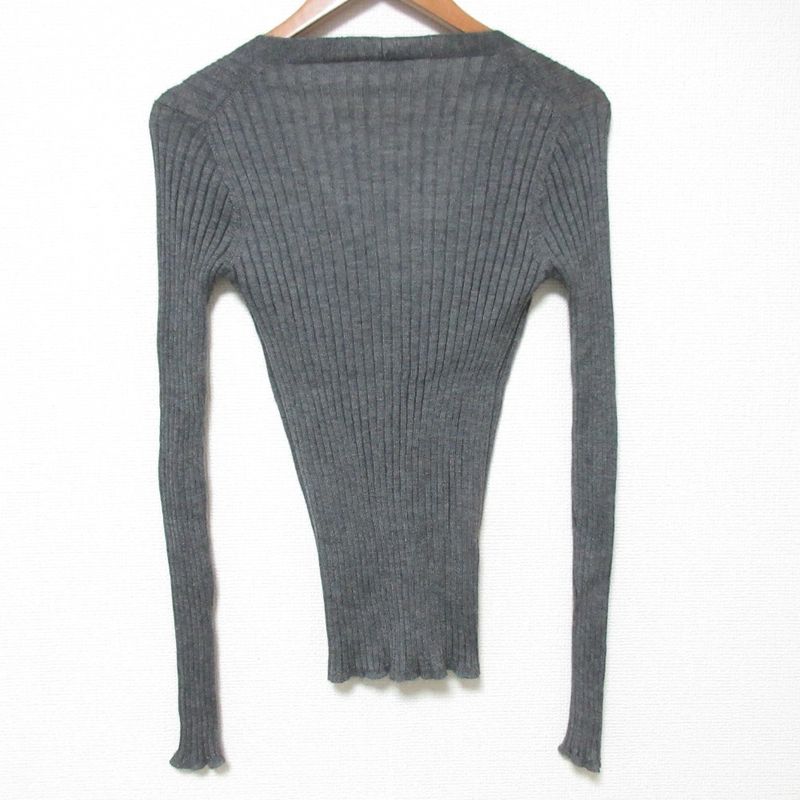 Good Prada Cashmere Silk V-neck Ribbed Knit Cardigan Size 42 Gray Women Used