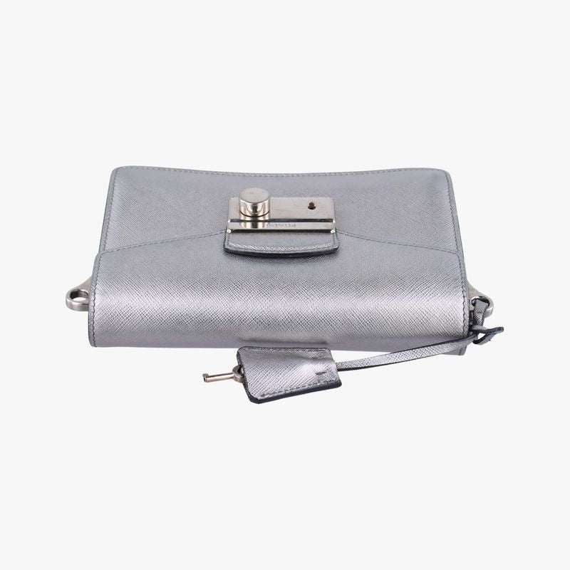 Prada Sound Lock Silver Saffiano Leather Bt1037 25