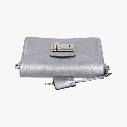 Prada Sound Lock Silver Saffiano Leather Bt1037 25