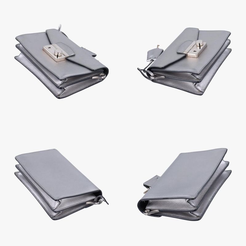 Prada Sound Lock Silver Saffiano Leather Bt1037 25