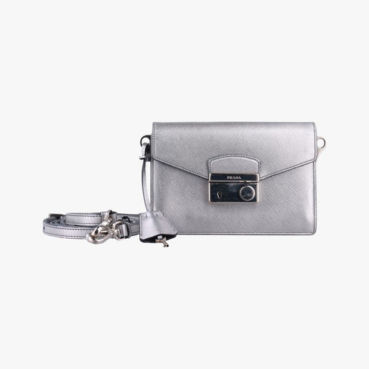 Prada Sound Lock Silver Saffiano Leather Bt1037 25