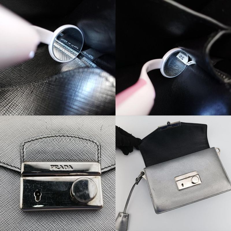 Prada Sound Lock Silver Saffiano Leather Bt1037 25