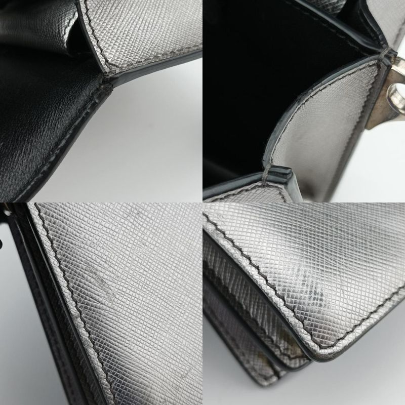 Prada Sound Lock Silver Saffiano Leather Bt1037 25