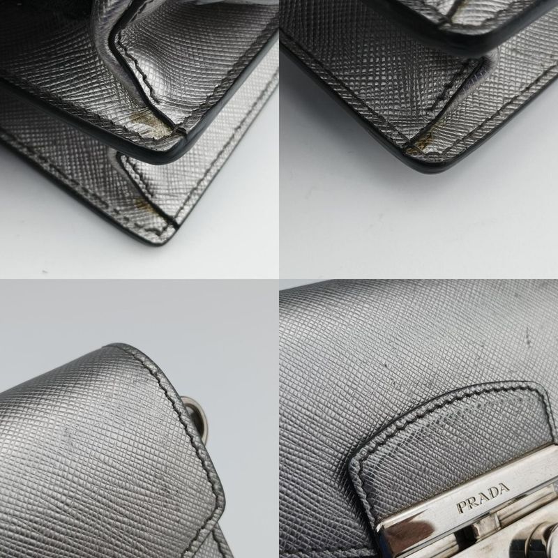 Prada Sound Lock Silver Saffiano Leather Bt1037 25