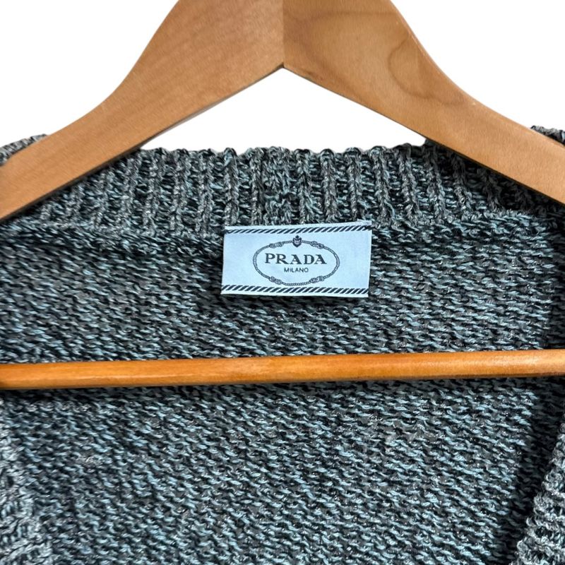 Good Prada Cashmere Nylon Long Sleeve Knit Cardigan Size 44 Green Women Used