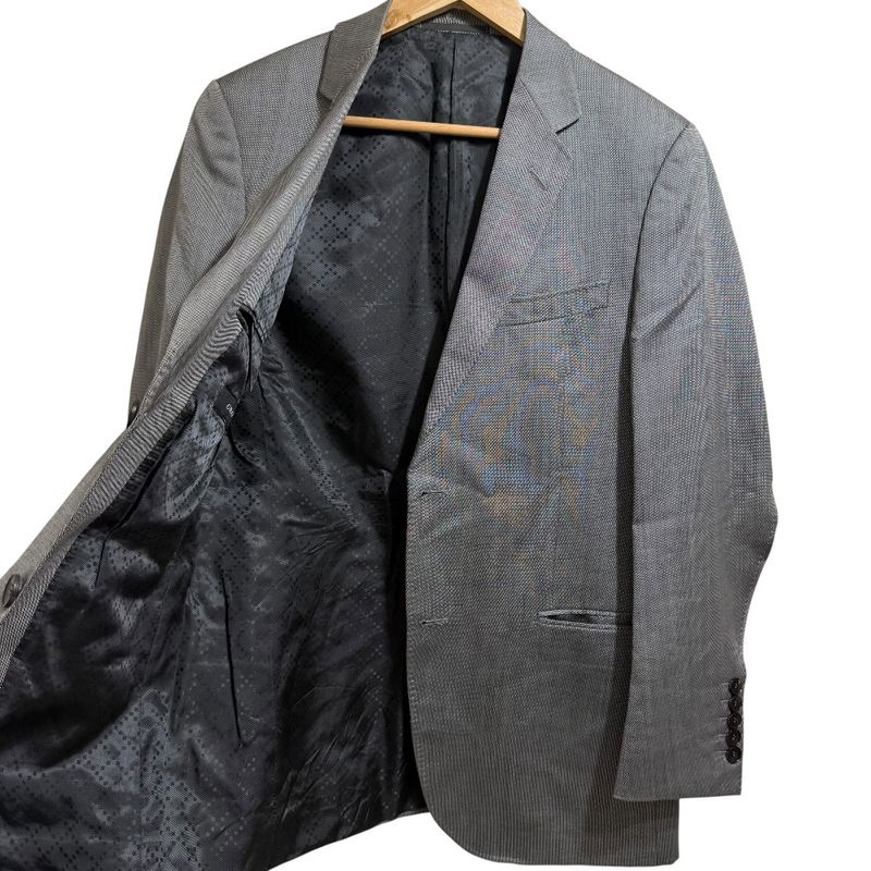 Gucci Lined Diamante Pattern Wool Silk Single Tailored Jacket 50r Gray Men's